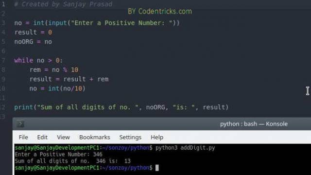 Python program to sum all the digits of an input number