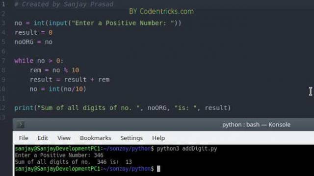 Python program to sum all the digits of an input number