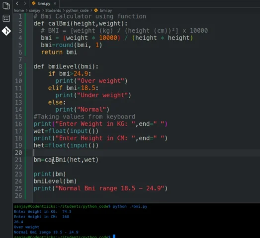 Create a BMI Calculator Command Line Using Python Functions