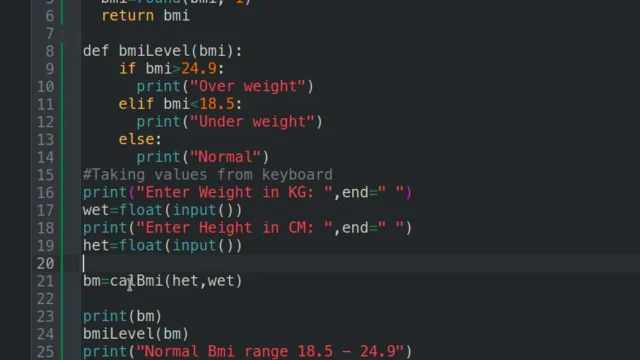 Create a BMI Calculator Command Line  Using Python Functions
