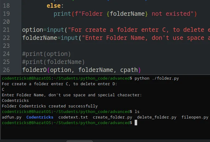 Python function to create and delete folders